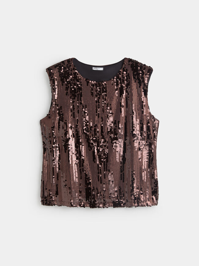 TOP LENTEJUELAS HOMBRERAS Marron