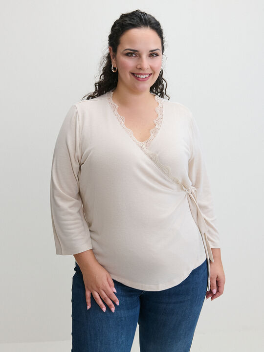 CAMISETA LANOSO CRUZADO Beige image number null