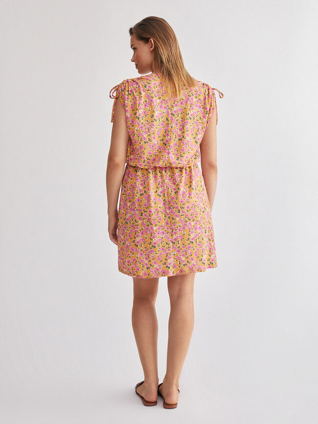 Vestido corto estampado Mostaza