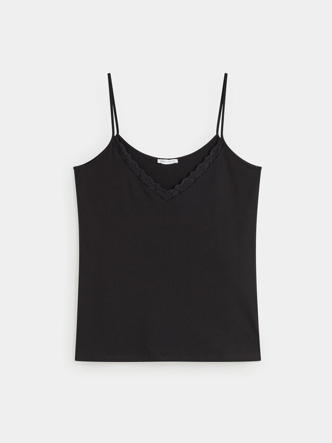 TOP PUNTILLA algodón Negro
