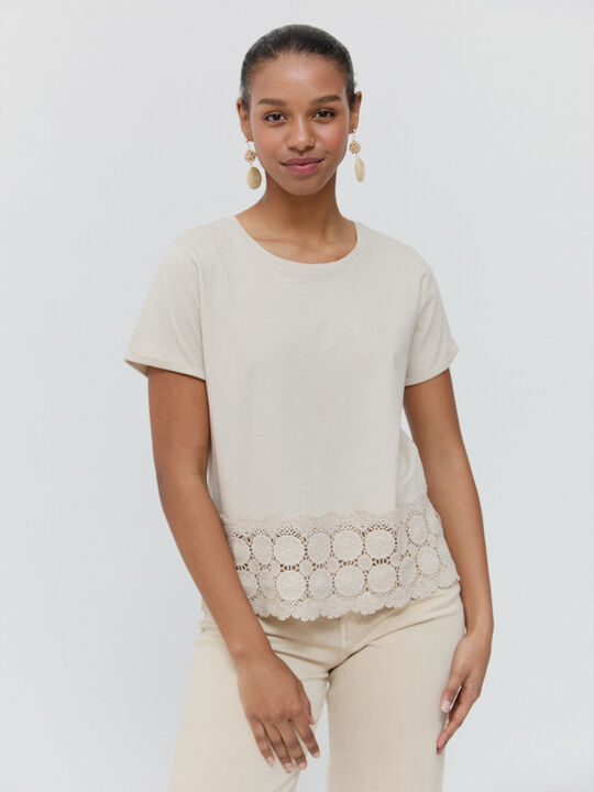 CAMISETA CROCHET BAJO Blanco Hueso image number null