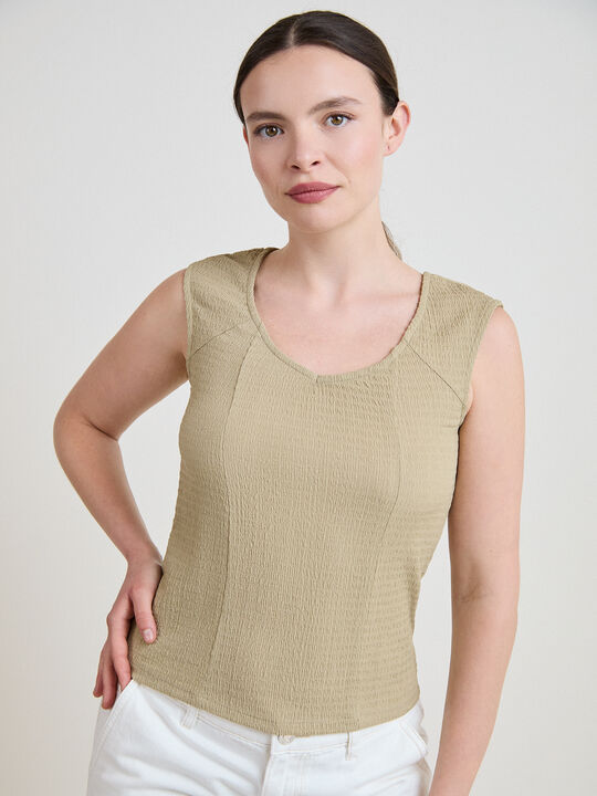 CAMISETA CRINKLE VIVO PUNTILLA kaki claro image number null