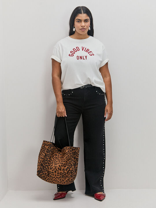 CAMISETA LETRAS TERCIOPELO Blanco Hueso image number null