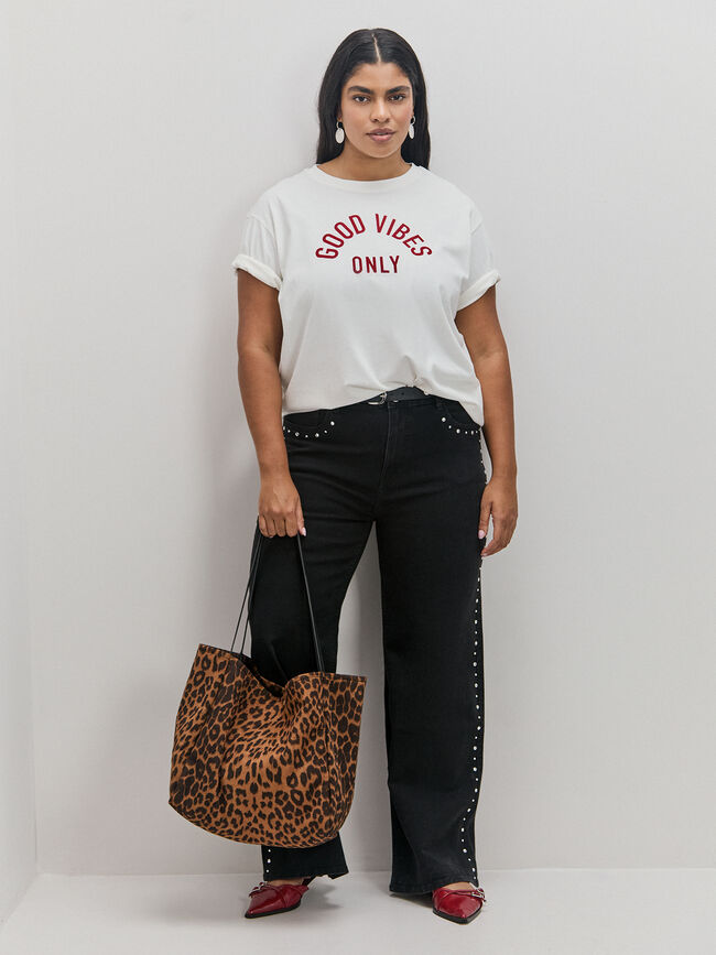 CAMISETA LETRAS TERCIOPELO Blanco Hueso