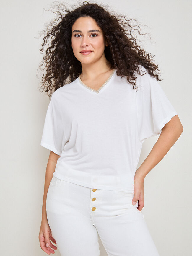 CAMISETA DETALLE CUELLO Blanco Hueso