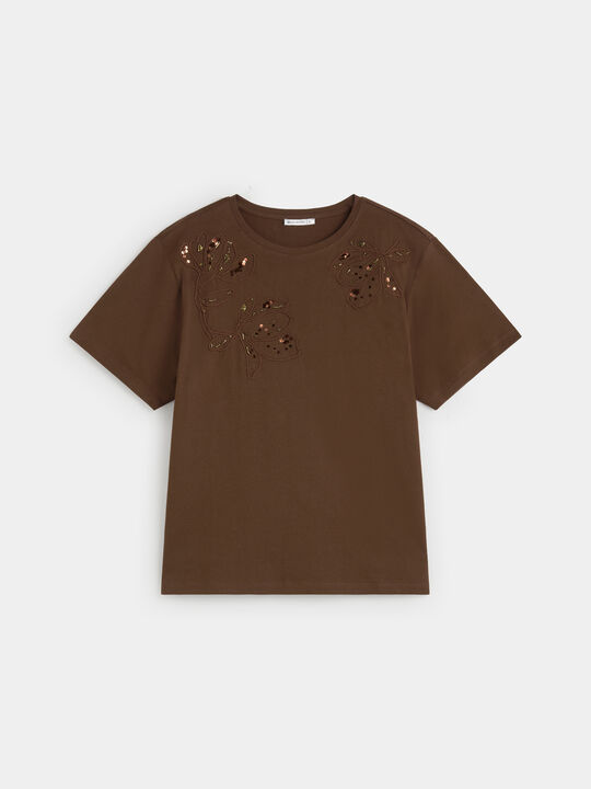 CAMISETA FLORES ELEGANTES Marron image number null