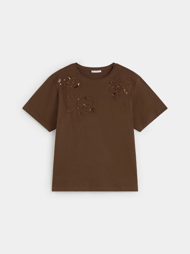 CAMISETA FLORES ELEGANTES Marron