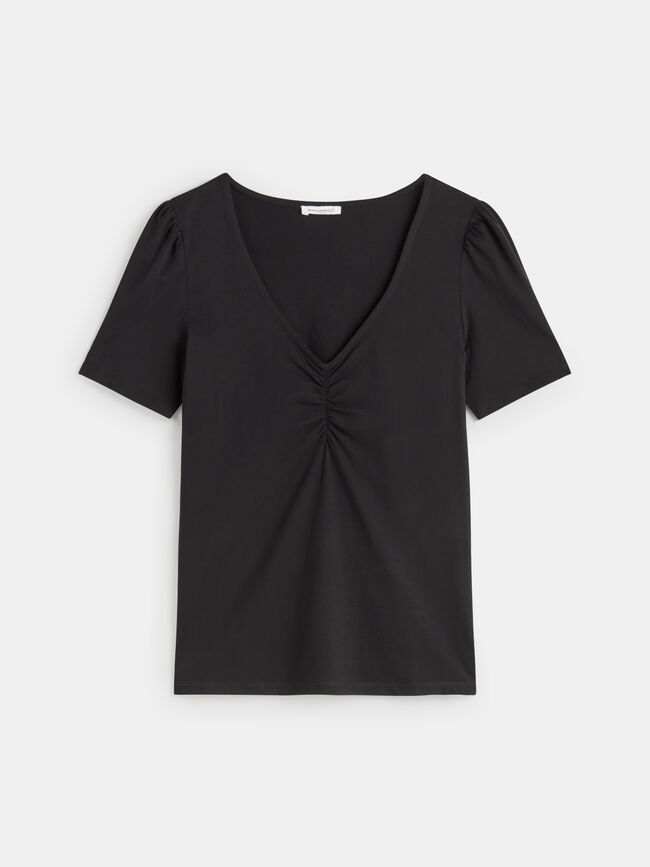 Camiseta manga corta farol cuello redond Negro