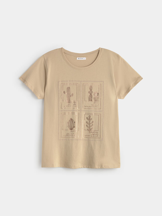 CAMISETA POSICIONAL FLORES Beige