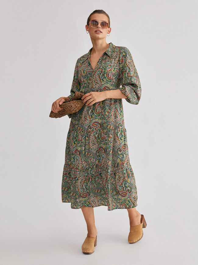 Vestido midi de satén Verde oscuro