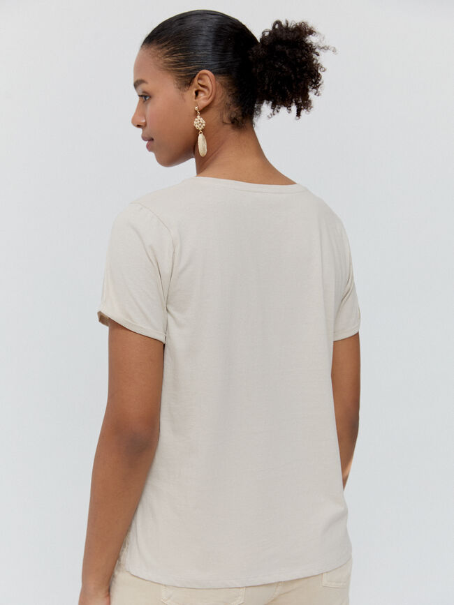 CAMISETA CROCHET BAJO Blanco Hueso