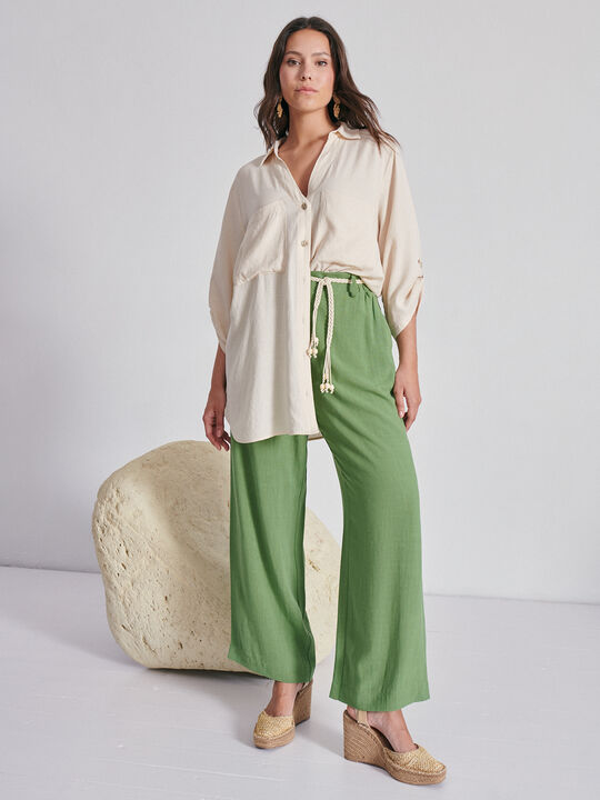 Pantalón rustico lino Oliva image number null