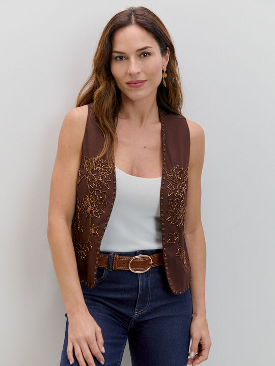 CHALECO BORDADOS ABALORIOS Marron image number null