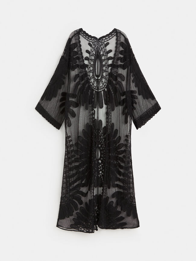 KIMONO TUL FLORES Negro