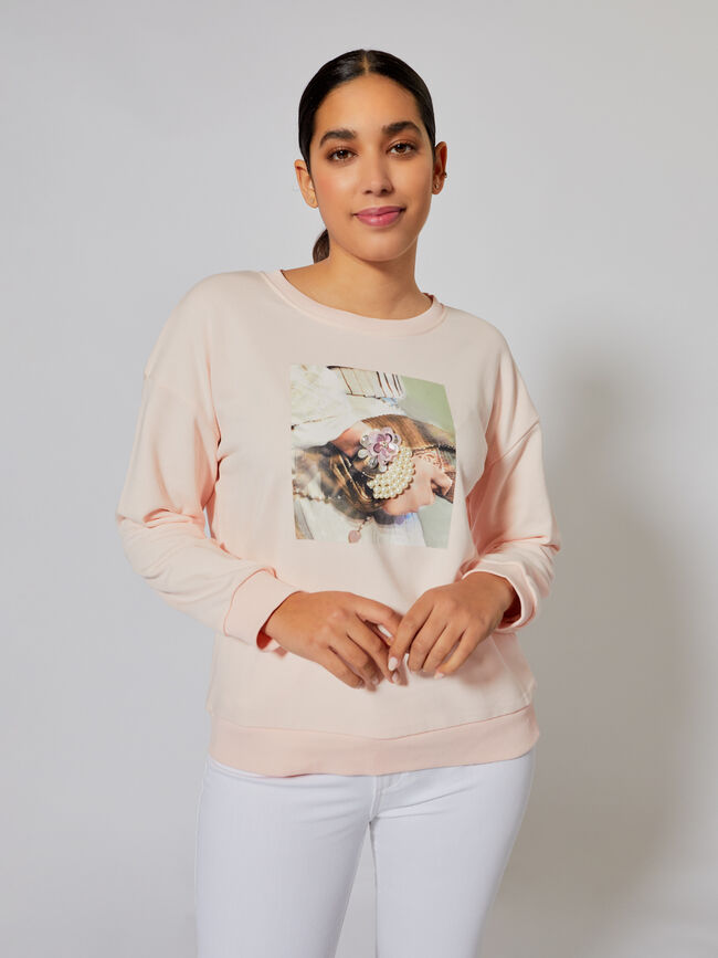 Sudadera detalle perlas Rosa Claro