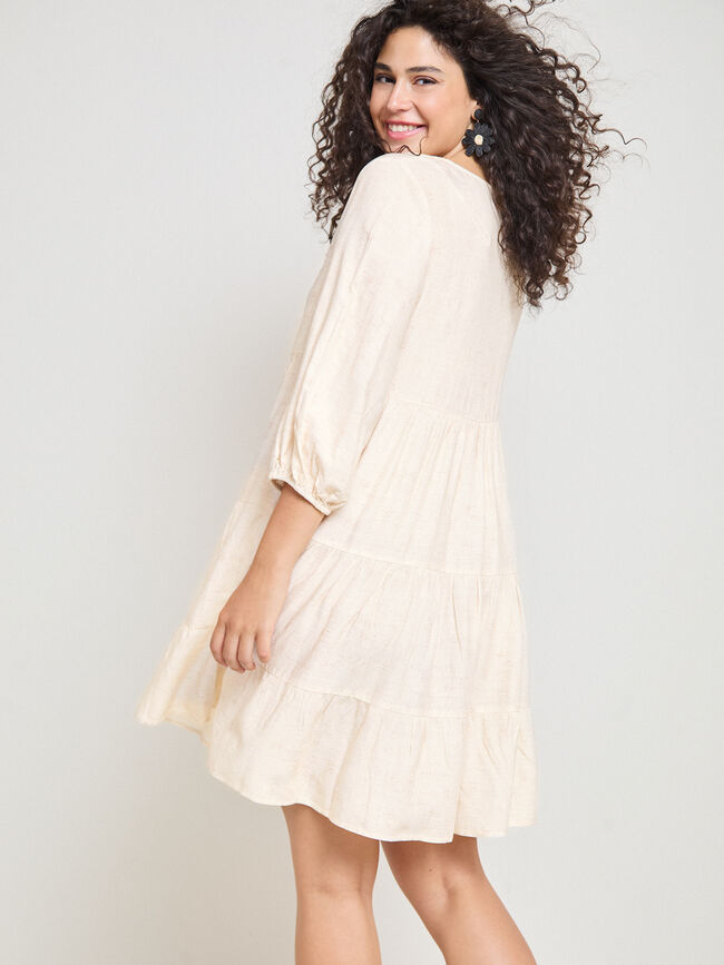 VESTIDO  CORTO PECHERA Crudo