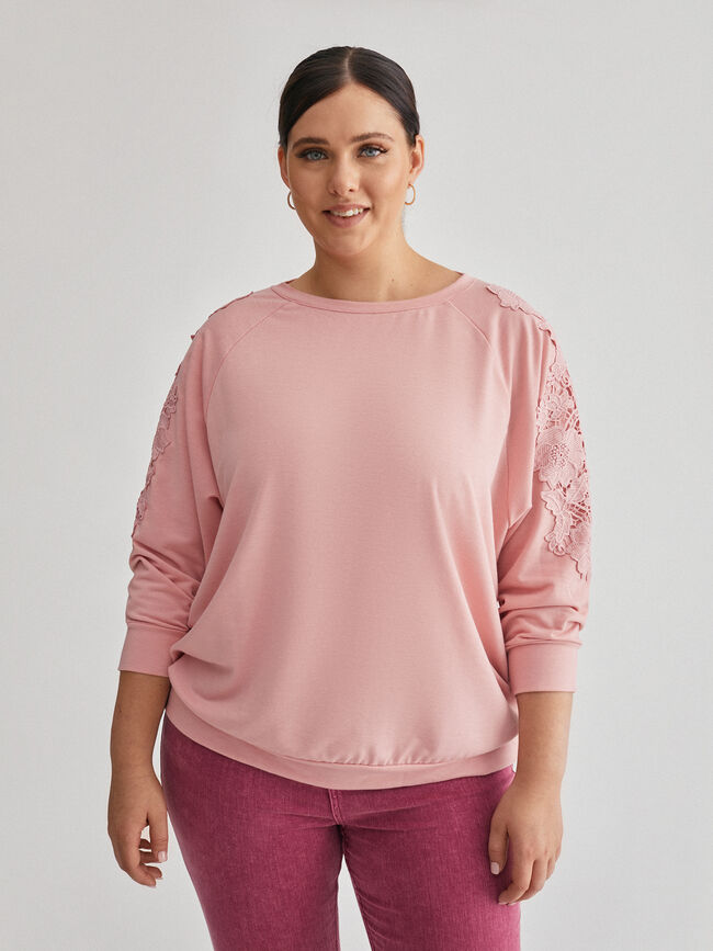 Sudadera con fornitura en hombro Rosa Claro