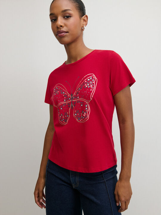 CAMISETA MARIPOSA BRILLANTE Rojo image number null
