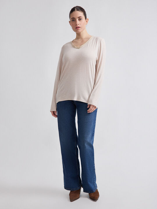 CAMISETA CUELLO BRILLO Crudo image number null