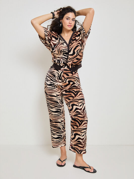 PANTAL&Oacute;N ESTAMPADO CONJUNTO Camel image number null