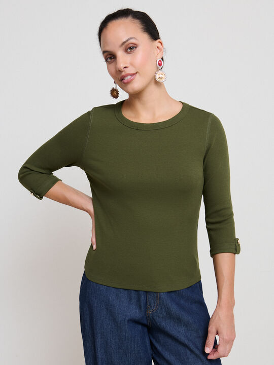 CAMISETA BOTONES MANGA verde militar image number null