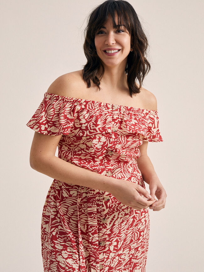 Vestido estampado cuello barco Piedra