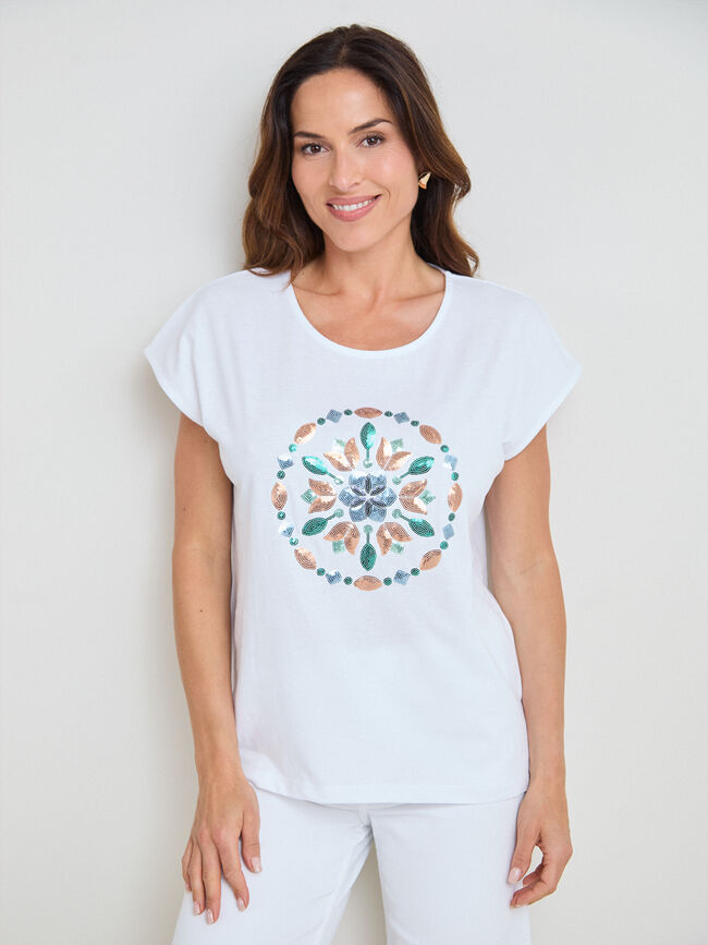 CAMISETA MANDALA LENTEJUELAS Blanco Optico