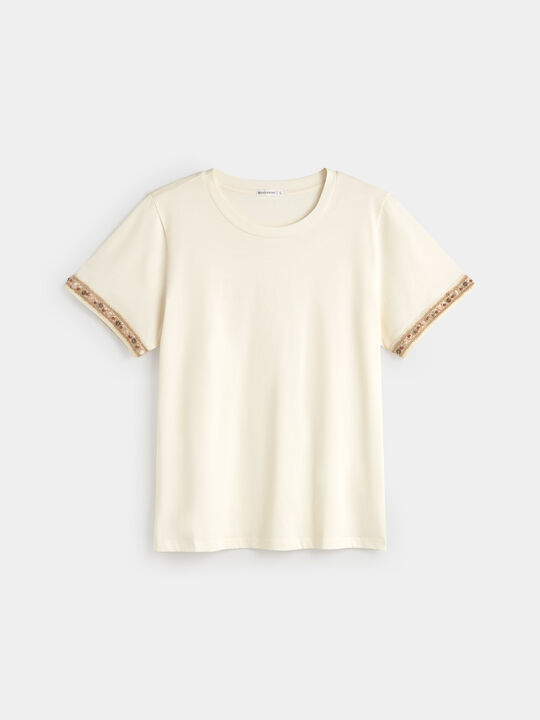 CAMISETA DETALLE PIEDRAS Crudo image number null