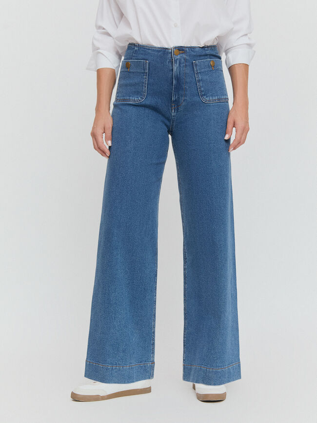 WIDE LEG BOLSILLOS Mid blue