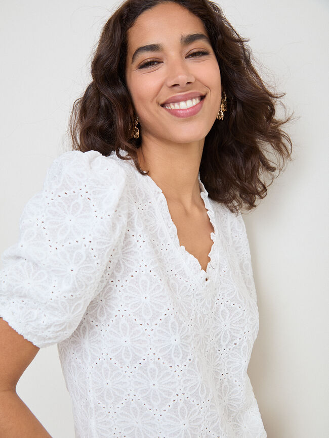 CAMISETA FLORES JACQUARD C/PICO Blanco Optico