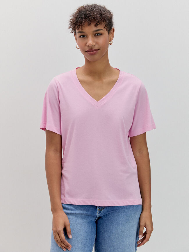 CAMISETA CUELLO PICO rosa sugar