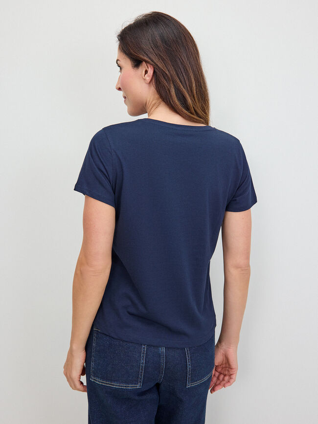 CAMISETA FLORES BRILLANTES Azul Marino