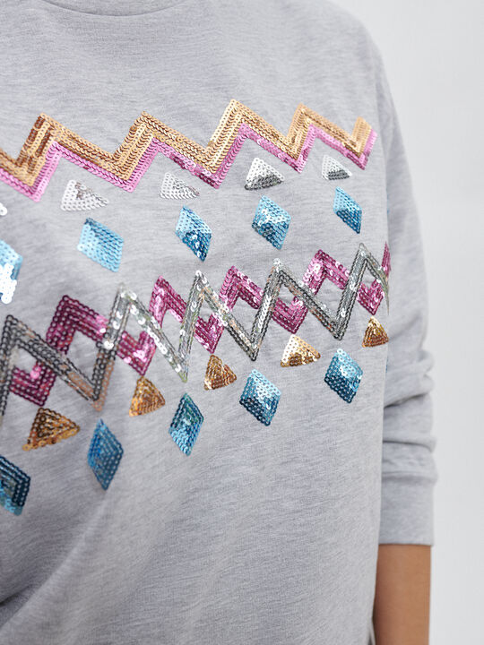 SUDADERA CENEFA LENTEJUELAS gris vigore med image number null