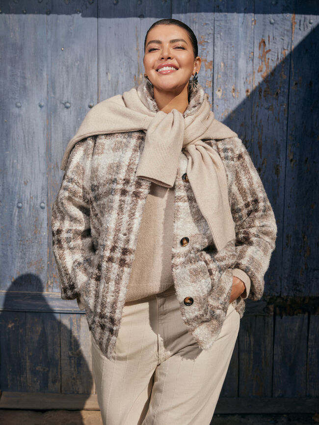 ABRIGO CUADROS RIZO Crudo