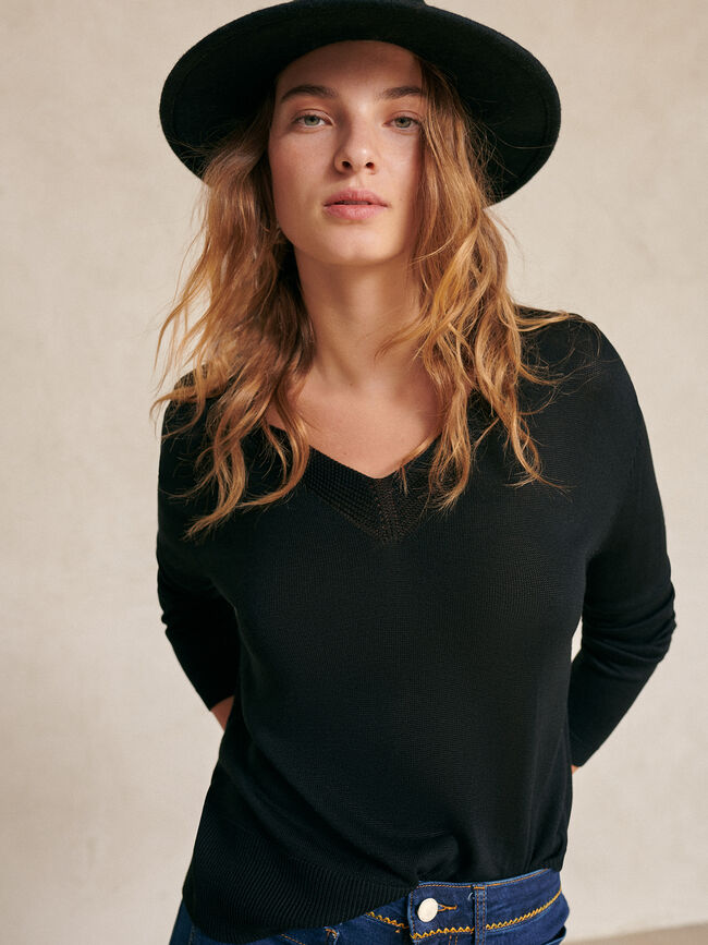 Jersey nervio cuello pico Negro
