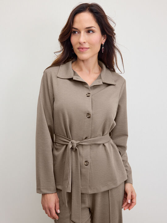 CHAQUETA TWILL ELASTICO BOTONES Beige image number null