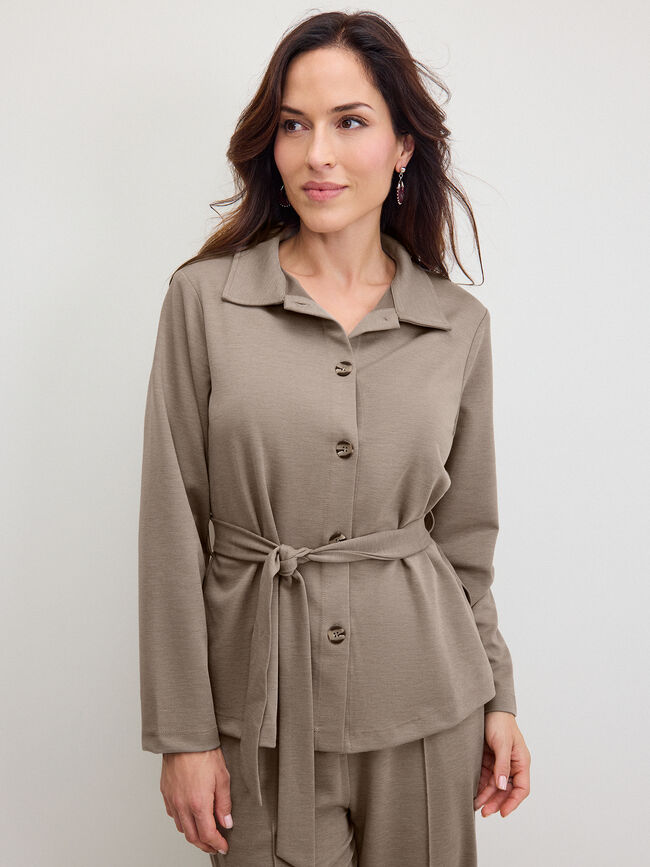 CHAQUETA TWILL ELASTICO BOTONES Beige