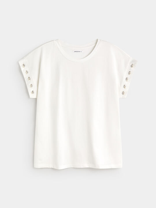 CAMISETA DETALLE PERLA Blanco Hueso image number null