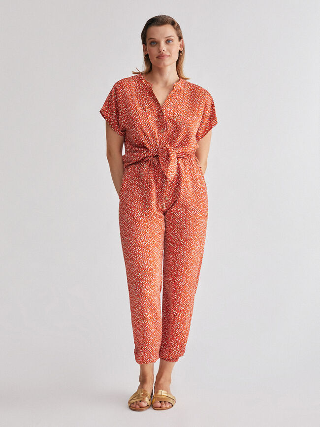 Blusa estampada abotonada Naranja quemado