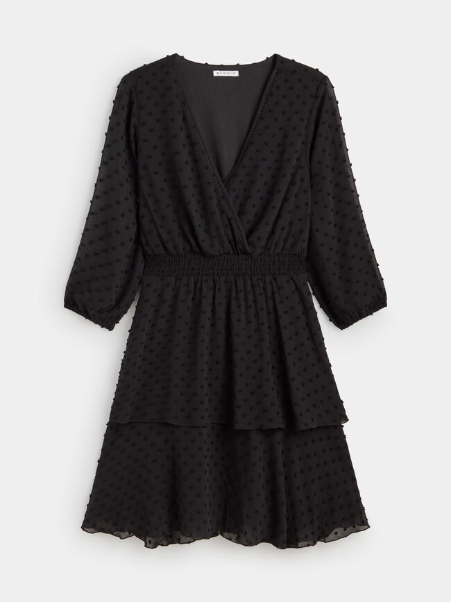 VESTIDO PLUMETI VOLANTE Negro