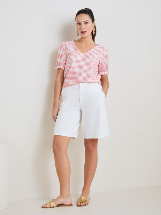CAMISETA VICHY MANGA GLOBO Coral image number null