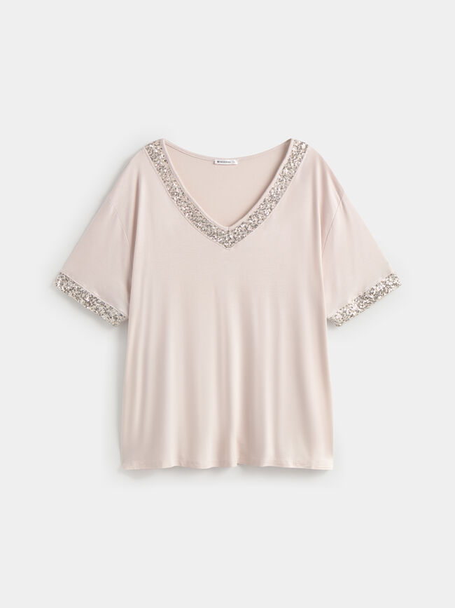 CAMISETA  LENTEJUELAS Crudo