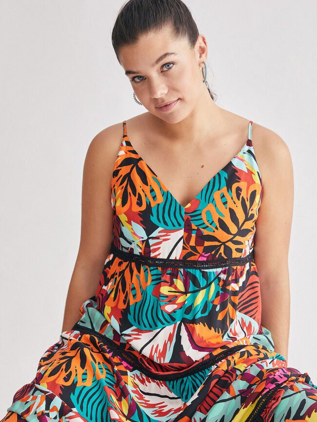 Vestido tirantes estampado Naranja