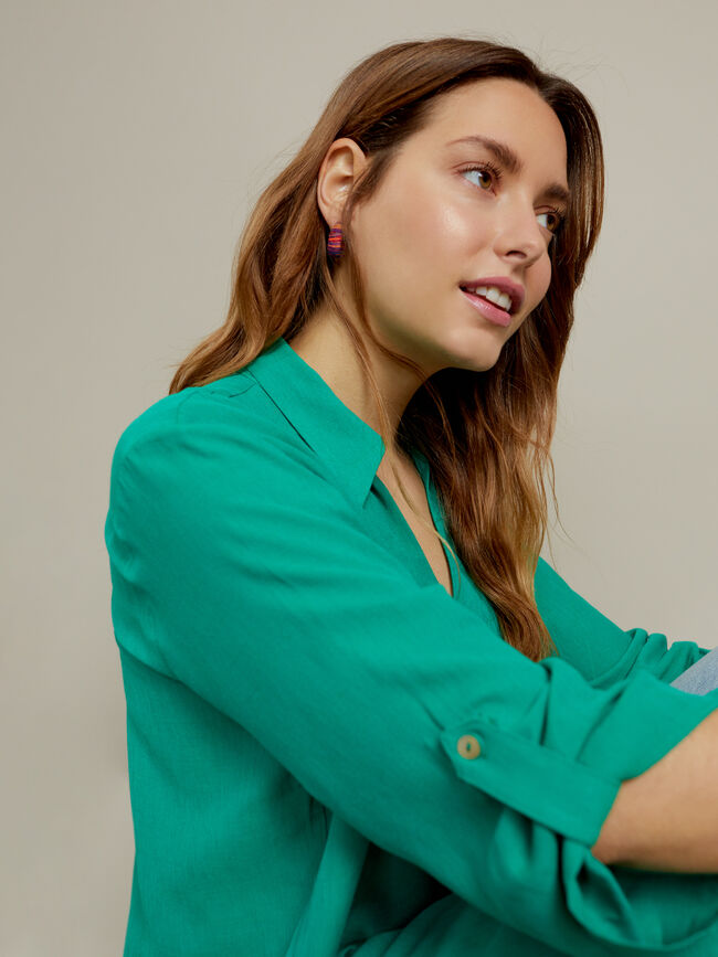Camisa larga botones en mangas Verde Brillante