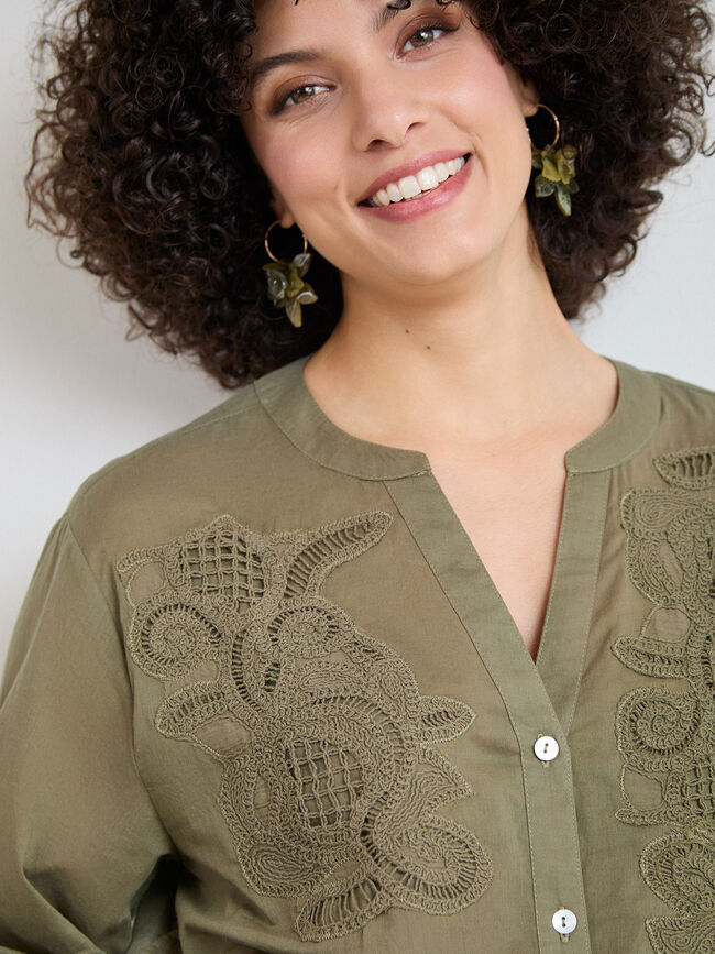 CAMISA ANCHA CROCHET Kaki