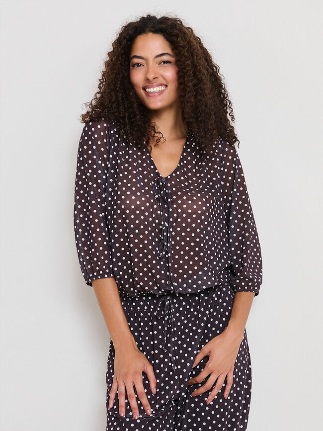 BLUSA TUL TOPOS GLOBO Marron