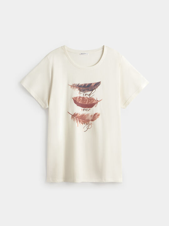 CAMISETA PLUMAS BRILLANTES Crudo image number null