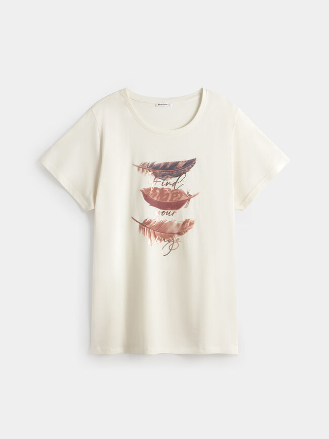 CAMISETA PLUMAS BRILLANTES Crudo