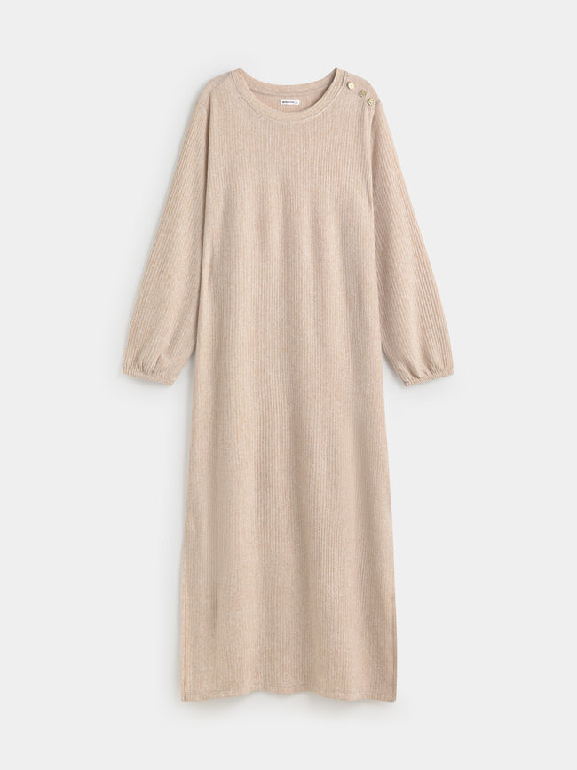 VESTIDO LANOSO PLISADO PIEDRA OSCURO