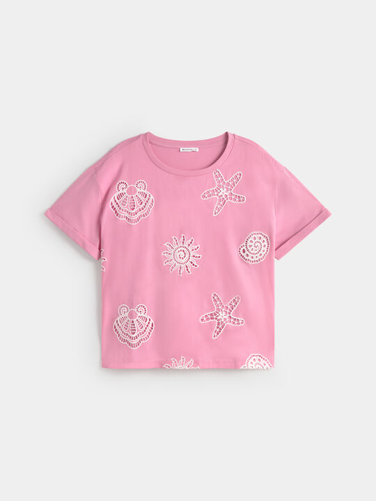 CAMISETA BORDADO rosa sugar image number null